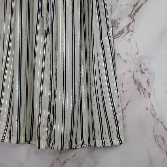 Zara Culotte Wide Leg Pull On Pants Striped Small Cream Blue High Rise White - Picture 6 of 9